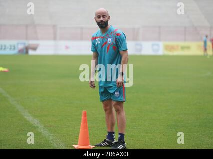 Head Coach Javier Fernández Cabrera as Bangladesh National Football Team players attend practice session at Bashundhara Kings Sports Arena in Bashundh Stock Photo