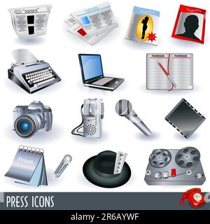 Collection of press and papers icons over white background. Stock Vector