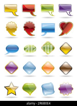 Collection of brightly colored, glossy web elements. Stock Vector