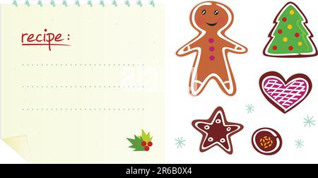 Christmas dessert icon set - Ginger bread, star shaped cookie, heart cookie, christmas tree cookie etc. Vector Illustration. Stock Vector