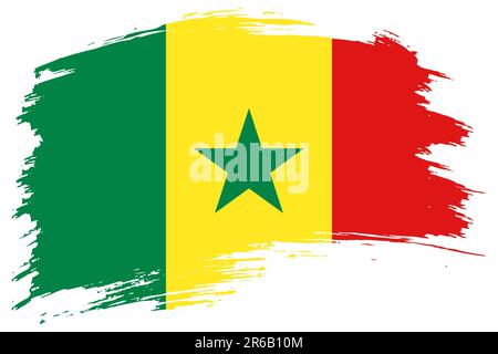 Senegal brush stroke flag vector background. Hand drawn grunge style Senegalese painted isolated banner. Stock Vector