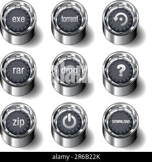 Internet download icons on modern rubber vector button set Stock Vector