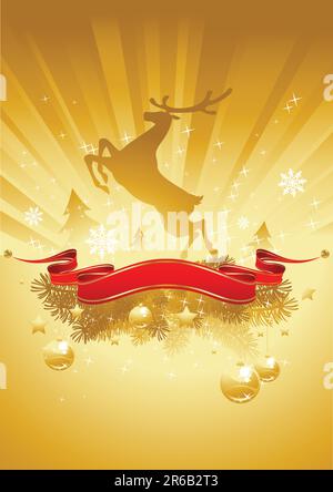 Christmas background with shining gold deer. Vector illustration Stock ...