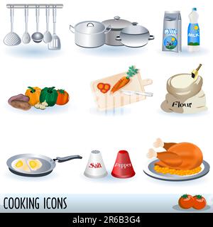 Vector illustration of nine colored cooking collection items. Stock Vector