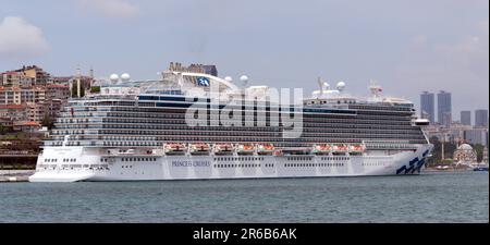 The Enchanted Princess cruise ship moored pierside in Istanbul, Turkey, the Republic of Türkiye. Stock Photo