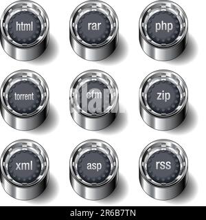 Internet file extension icons on modern rubber vector button set Stock Vector