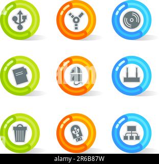 Stylish colorful gel Icons with device symbols; easy edit layered files. Stock Vector