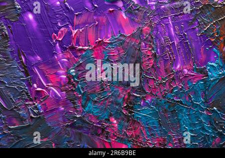Abstract grungy background in purple,pink,black,blue oil paint. Stock Photo