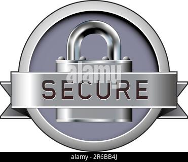 Secure badge with padlock in stainless steel vector Stock Vector