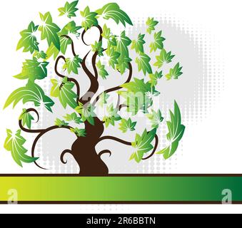 Tree silhouette old, grass, summer Stock Vector