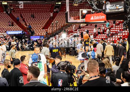 DeAndre Jordan of Denver Nuggets during warm ups before Game 3 of NBA Finals 2023 between Denver Nuggets and Miami Heat Stock Photo