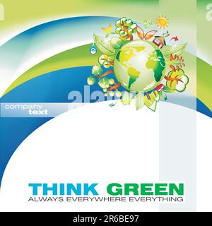 Environment green Waves and Globe Abstract Background Stock Vector