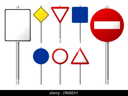 Blank traffic signs isolated over white background Stock Vector