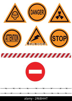 Signs on an interdiction and the prevention, barbed wire, barrier - a vector Stock Vector