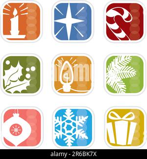 Stylish Christmas icons with a retro flavor; Easy-edit layered vector art. All elements whole so you can move them around. Stock Vector