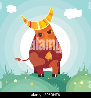 vector illustration of a funny cow Stock Vector