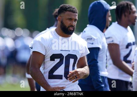 Seattle Seahawks cornerback Lance Boykin (18) and safety Julian Love (20)  jog on the field before the NFL football team's mock game, Friday, Aug. 4,  2023, in Seattle. (AP Photo/Lindsey Wasson Stock Photo - Alamy