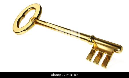 Old style golden key on a white background Stock Photo
