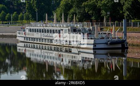 cruising boat on Odra River Wroclaw Lower Silesia Poland Stock Photo