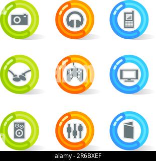 Stylish colorful gel Icons with device symbols; easy edit layered files. Stock Vector