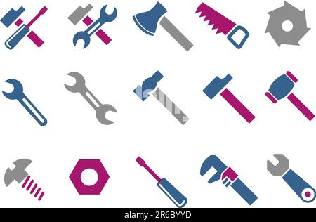 Vector icons pack - Blue-Fuchsia Series, tool collection Stock Vector