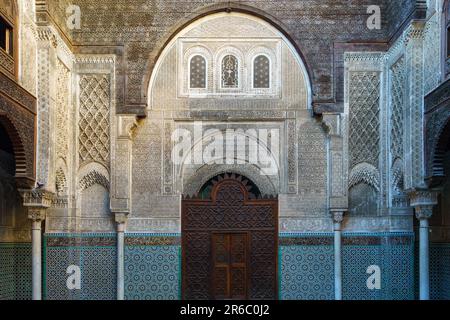 Morocco. Fes. Al-Attarine Madrasa, Fes medina. It was built by the Marinid sultan Uthman II Abu Said in 1323-1325 Stock Photo