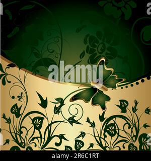 The abstract butterfly symbolising summer against a vegetative ornament Stock Vector