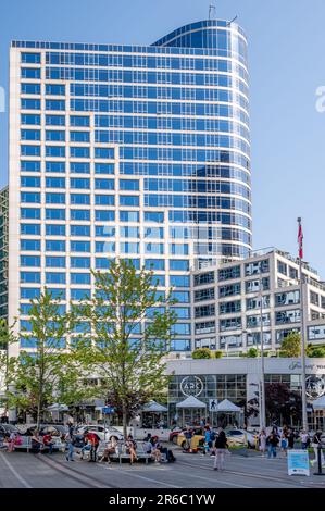 Vancouver, British Columbia - May 26, 2023: Fairmont Waterfront by Canada Place cruise terminal. Stock Photo