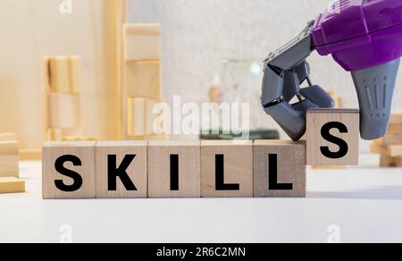 Skills Word Written In Wooden Cube Stock Photo