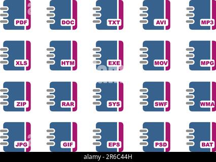 Vector icons pack - Blue-Fuchsia Series, document collection Stock Vector
