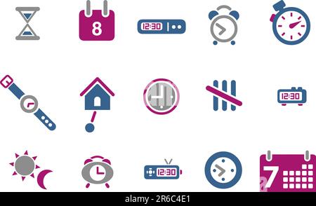 Vector icons pack - Blue-Fuchsia Series, time collection Stock Vector