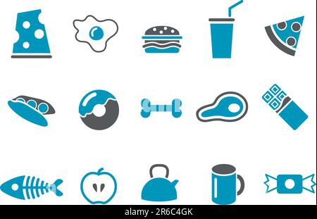Vector icons pack - Blue Series, food collection Stock Vector