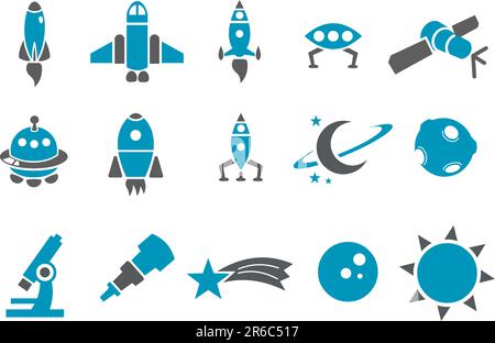 Vector icons pack - Blue Series, space collection Stock Vector