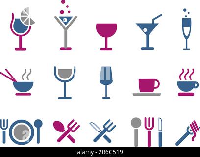 Vector icons pack - Blue-Fuchsia Series, food collection Stock Vector