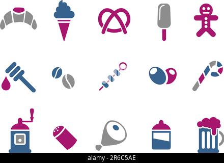 Vector icons pack - Blue-Fuchsia Series, food collection Stock Vector