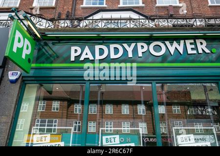 London- March 2023: Paddy Power betting shop in Golders Green, an area of North London in the borough of Barnet Stock Photo