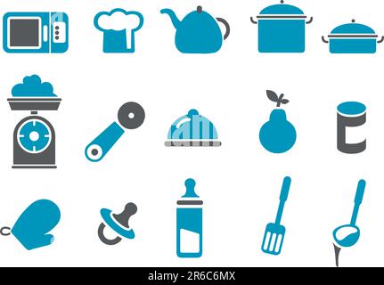 Vector icons pack - Blue Series, food collection Stock Vector