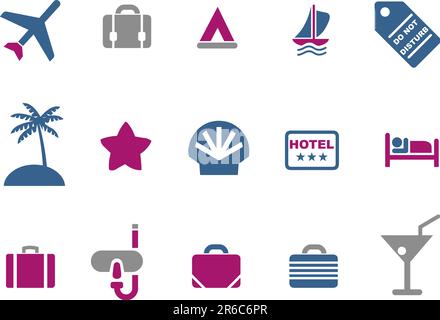 Vector icons pack - Blue-Fuchsia Series, vacation collection Stock Vector