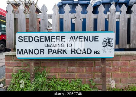 LONDON- MARCH 21, 2023: Residential street sign in London Borough of Barnet N2 Stock Photo