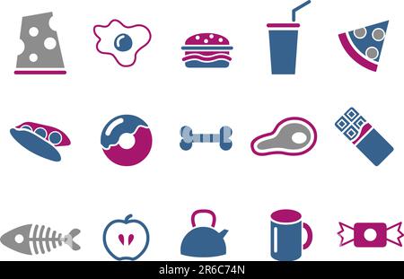 Vector icons pack - Blue-Fuchsia Series, food collection Stock Vector