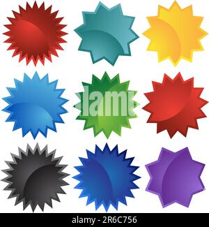 Set of multiple web labels and icons - starburst style. Stock Vector