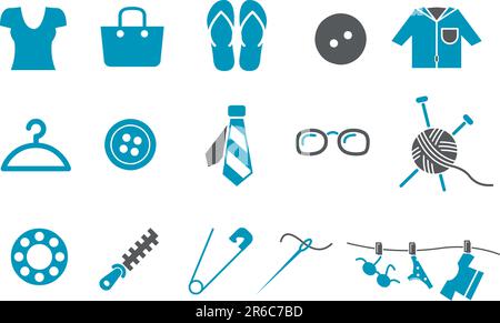 Vector icons pack - Blue Series, clothing collection Stock Vector