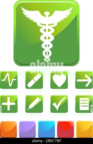 Set of 9 3D medical icons - square style. Stock Vector
