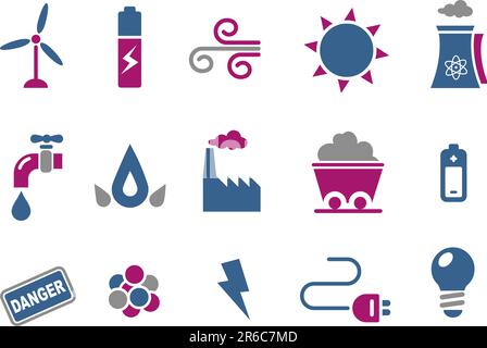 Vector icons pack - Blue-Fuchsia Series, energy collection Stock Vector