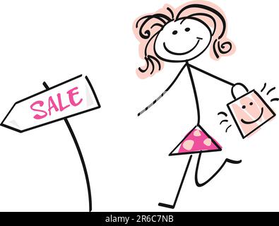 Loving sale! Doodle vector character. Stock Vector