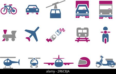 Vector icons pack - Blue-Fuchsia Series, transport collection Stock Vector