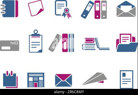 Vector icons pack - Blue-Fuchsia Series, paper collection Stock Vector