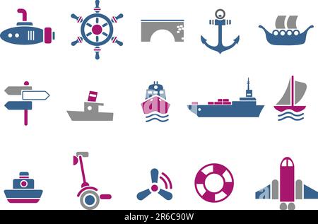 Vector icons pack - Blue-Fuchsia Series, transport collection Stock Vector