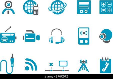 Vector icons pack - Blue Series, electronic collection Stock Vector