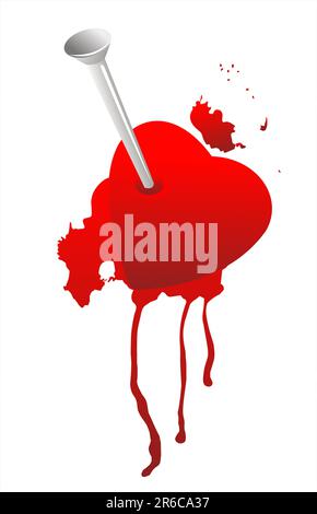 Grunge broken heart and blood on a white background. Stock Vector